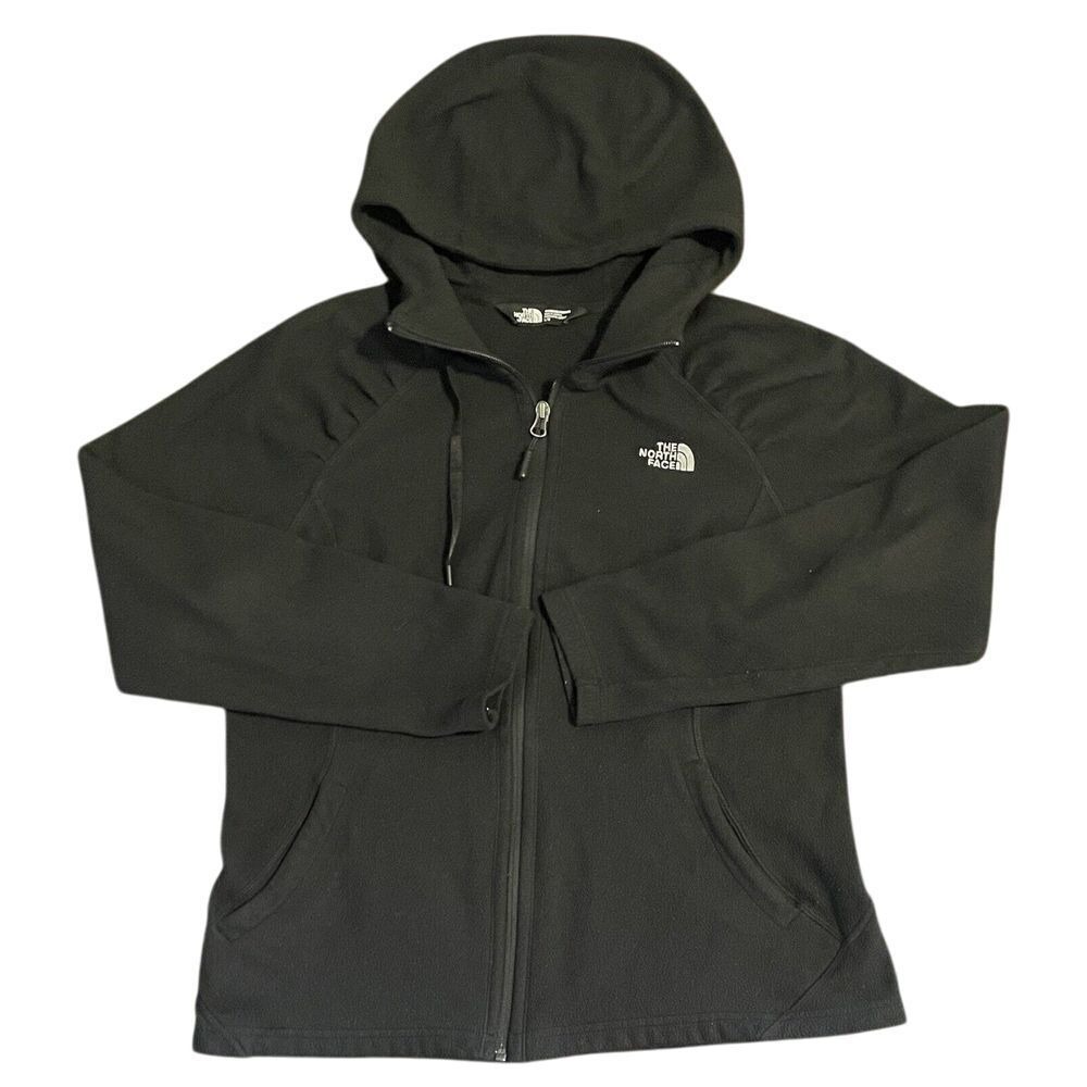 The North Face Fleece Hoodie Womens Lg Black Full Zip Logo Jacket Outdoor Active